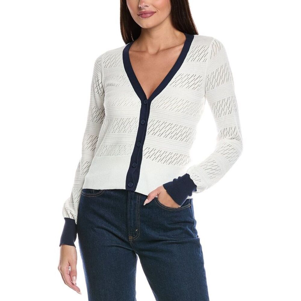 &Isla Womens  Elodie Pointelle Cardigan, White